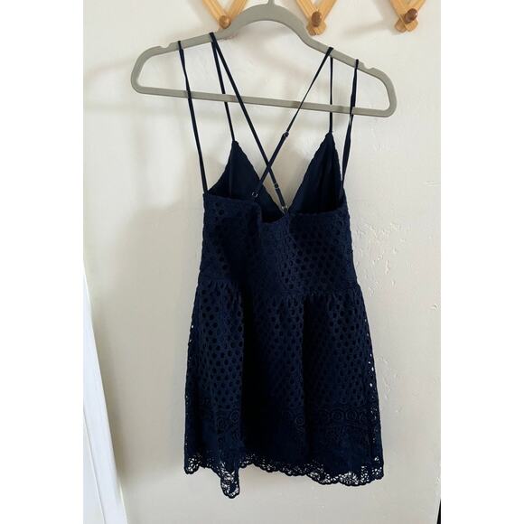 Abercrombie & Fitch Dress Women's Small Blue Eyelit Lace Overlay Mini V Neck - Picture 7 of 9